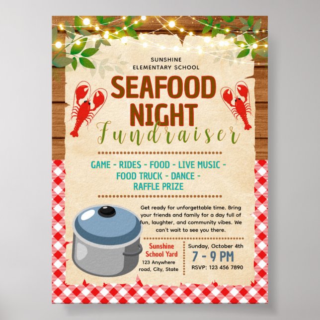 Editable crawfish boil seafood fundraiser flyer poster (Front)