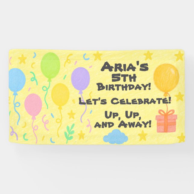 Editable Crayon Style – Balloon Bash Birthday Banner (Horizontal)