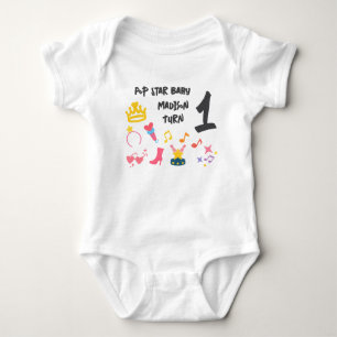 Editable Crayon Style – Pop Star Diva Birthday Baby Bodysuit