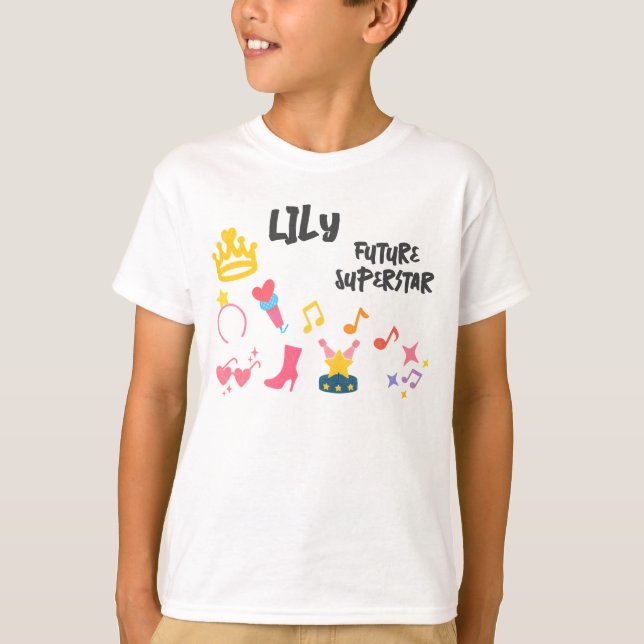 Editable Crayon Style – Pop Star Diva Birthday Kid T-Shirt (Front)