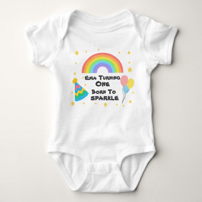 Editable Crayon Style – Rainbow Celebration Baby Bodysuit (Front)