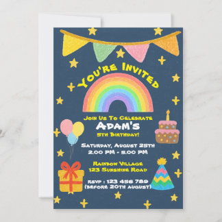 Editable Crayon Style – Rainbow Celebration Fiesta Invitation