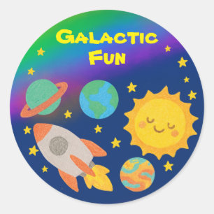 Editable Crayon Style – Solar System Trip Classic Round Sticker
