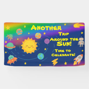 Editable Crayon Style – Trip Around Sun Birthday Banner