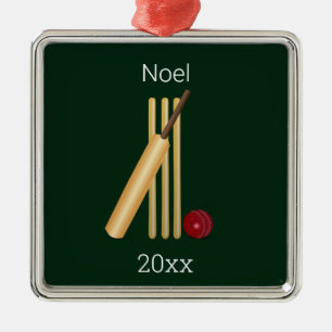 Editable Cricket With a Wicket Metal Ornament