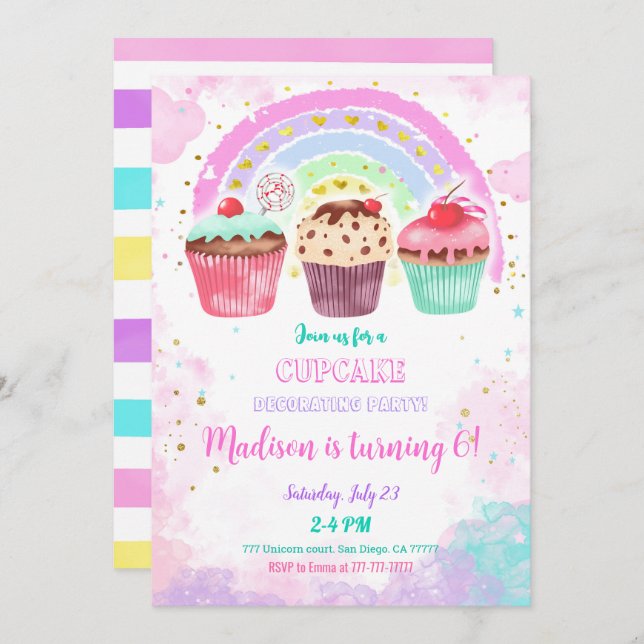 Editable Cupcake Birthday Invitation (Front/Back)