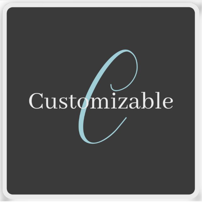Editable Cursive Script Monogram Black Blue White (Front)