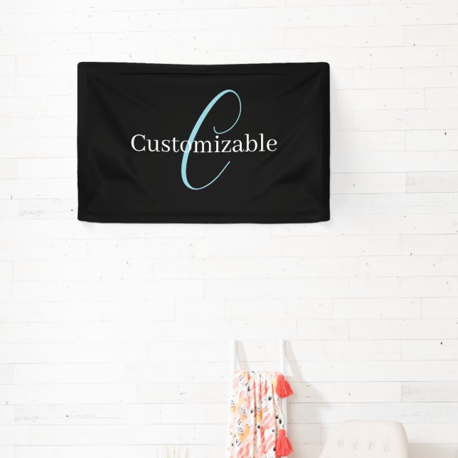 Editable Cursive Script Monogram Black Blue White Banner (Insitu)
