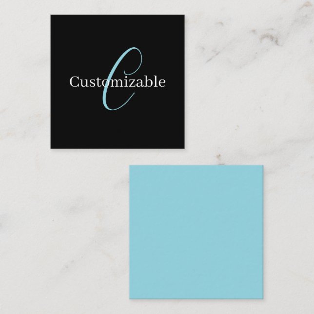 Editable Cursive Script Monogram Black Blue White Card (Front/Back)