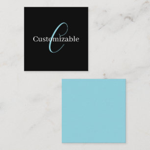 Editable Cursive Script Monogram Black Blue White Card