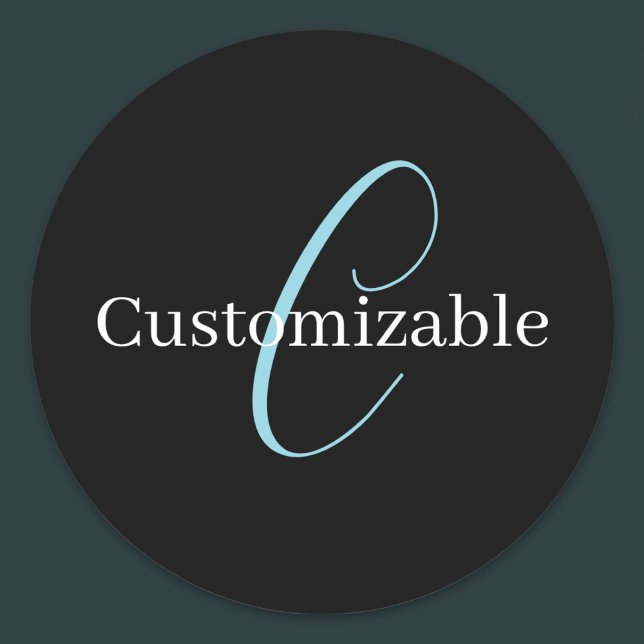 Editable Cursive Script Monogram Black Blue White Classic Round Sticker (Creator Uploaded)