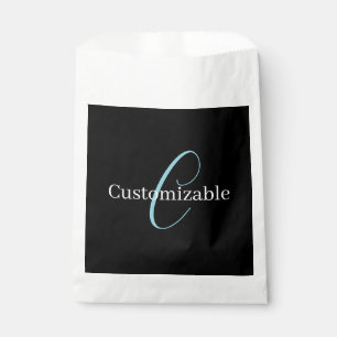 Editable Cursive Script Monogram Black Blue White Favour Bag