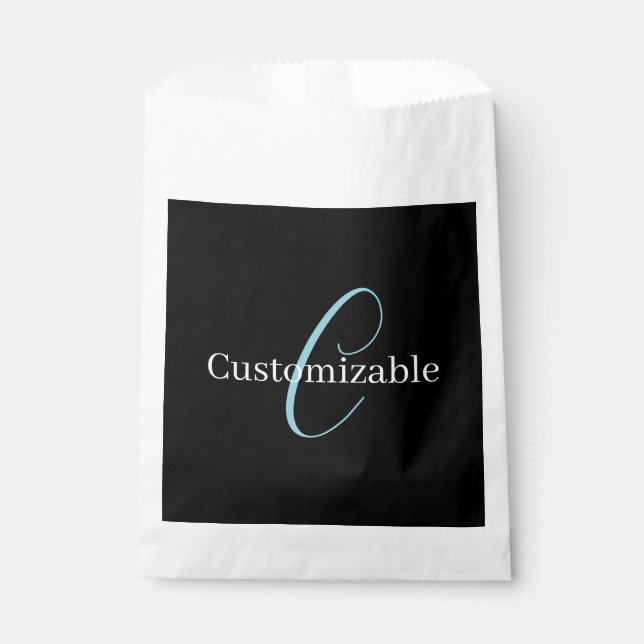 Editable Cursive Script Monogram Black Blue White Favour Bag (Front)