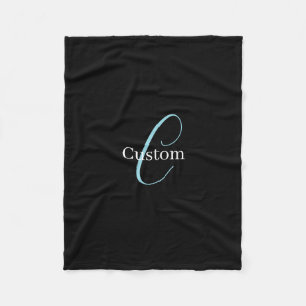 Editable Cursive Script Monogram Black Blue White Fleece Blanket
