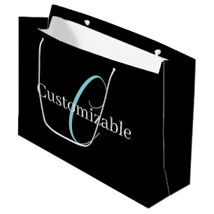 Editable Cursive Script Monogram Black Blue White Large Gift Bag