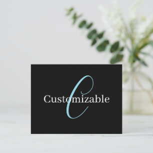 Editable Cursive Script Monogram Black Blue White Postcard