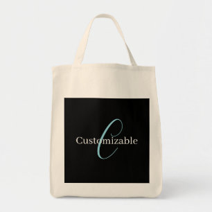 Editable Cursive Script Monogram Black Blue White Tote Bag