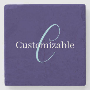 Editable Cursive Script Monogram Purplish Blue Stone Coaster