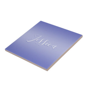 Editable Cursive Script   White & Purple Violet Ceramic Tile
