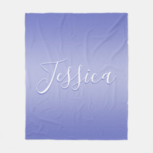 Editable Cursive Script   White & Purple Violet Fleece Blanket