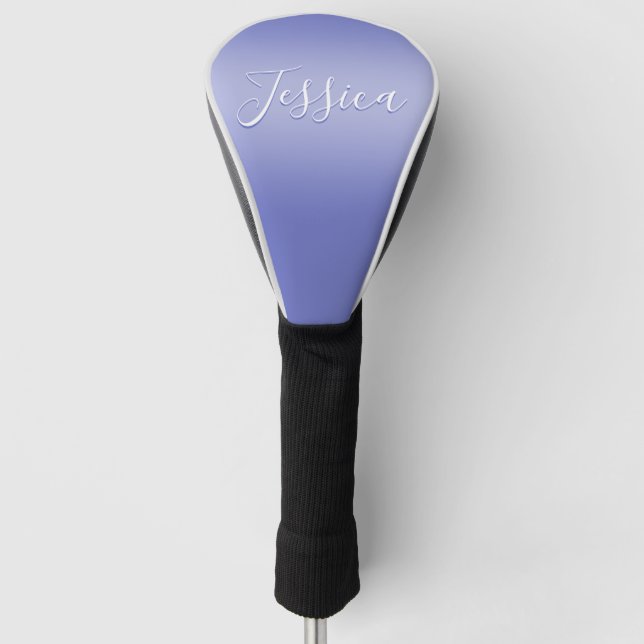 Editable Cursive Script | White & Purple Violet Golf Head Cover (Front)