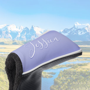 Editable Cursive Script   White & Purple Violet Golf Head Cover
