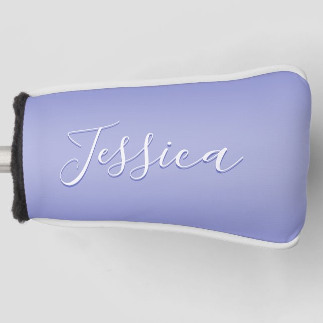 Editable Cursive Script | White & Purple Violet Golf Head Cover (Front)