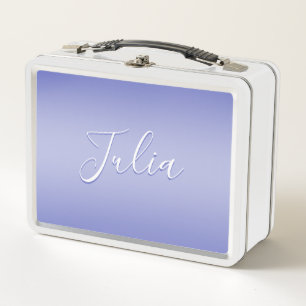 Editable Cursive Script   White & Purple Violet Metal Lunch Box