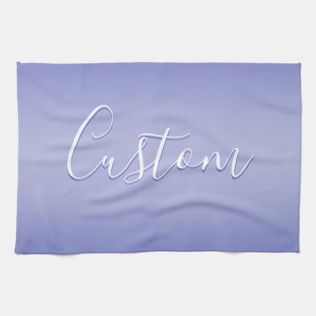 Editable Cursive Script | White & Purple Violet Tea Towel (Horizontal)