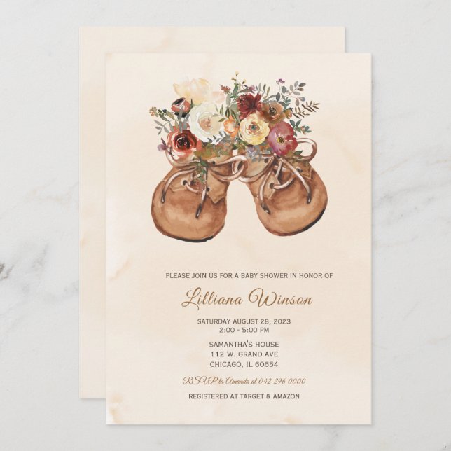 Editable Custom Booties Baby Shower Invitation (Front/Back)