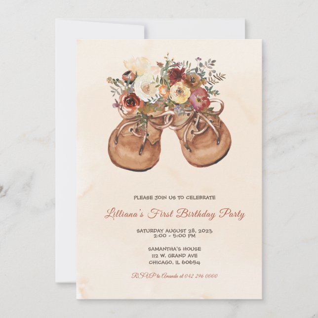 Editable Custom Booties First Birthday Invitation (Front)