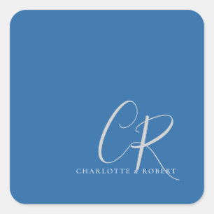 Editable Customisable Modern Minimalist Monogram Square Sticker