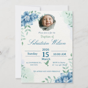 Editable Cute Baby Boy Baptism Invitation