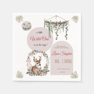 Editable Cute Deer Woodland Theme Baby Shower  Napkin