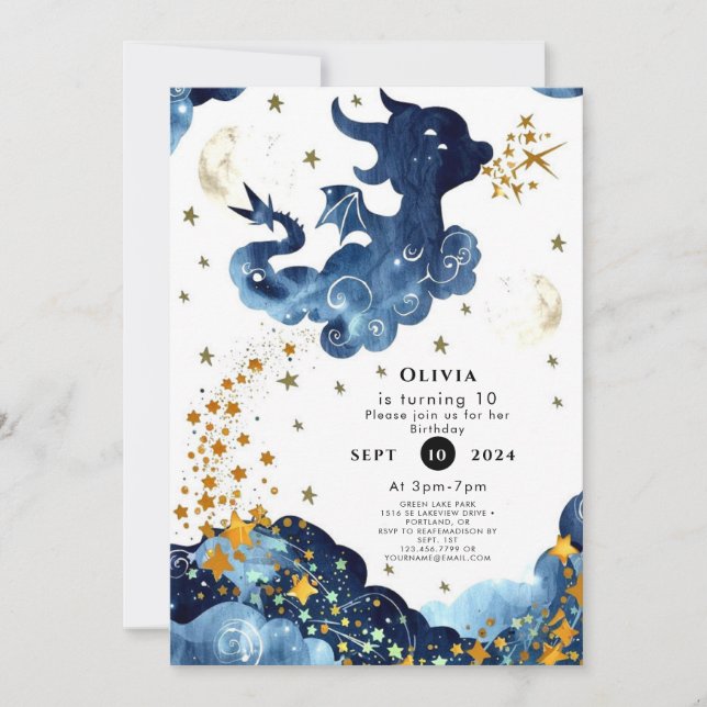  Editable Cute Dragon Birthday Invitation (Front)