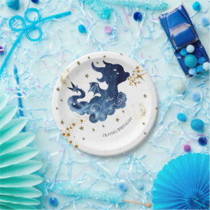 Editable Cute Dragon Birthday Paper Plate