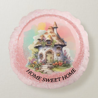 Editable Cute Fairy House Home Sweet Home Round Cushion
