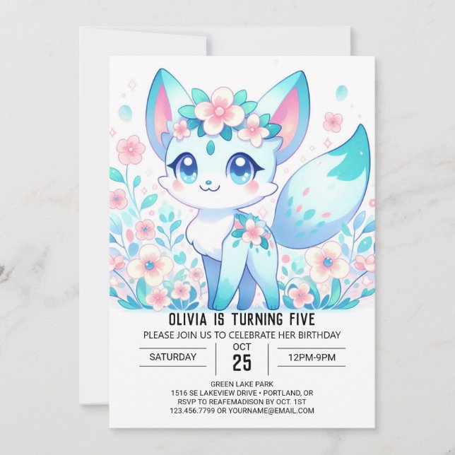 Editable Cute Fox Digital Birthday Invitation (Front)