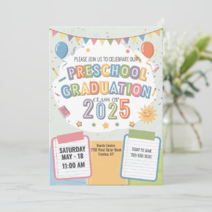 Editable Cute Preschool Graduation Notepad Balloon Invitation