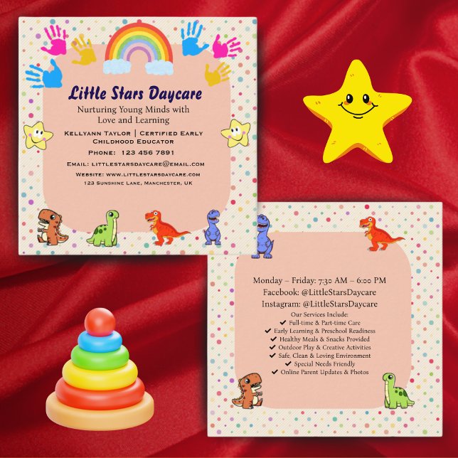 Editable Cute Rainbow Dino Preschool Card Design (Creator Uploaded)