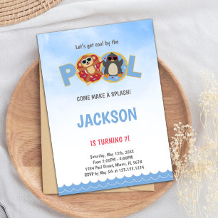 Editable Cute Summer Swim Party Invite for Kids
