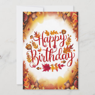 Editable Cute Wish Autumn Fall Happy Birthday Card