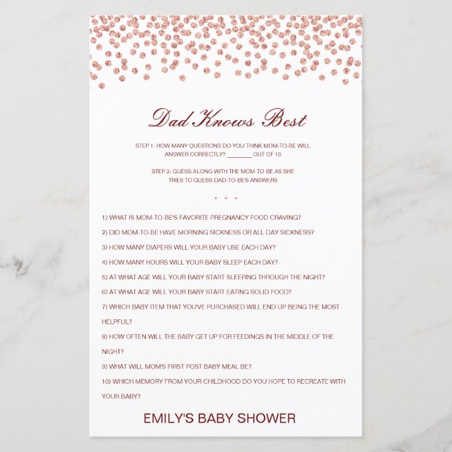 Editable Dad Knows Best Baby Shower Game (Front)