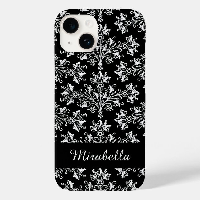 Editable Daisy Damask White on Black iPhone Case (Back)