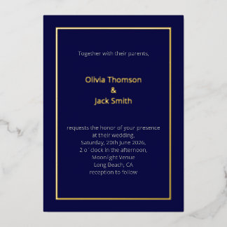 Editable Dark Blue Gold Wedding Foil Invitation