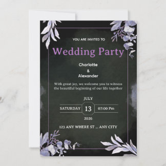 Editable Dark Botanical Wedding Invitation