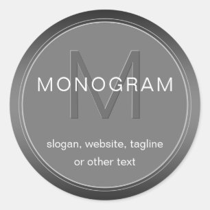 Editable Dark Grey Monogram Design Classic Round Sticker