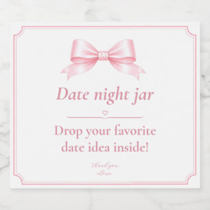 Editable Date Night Jar Label Pink Bridal Shower