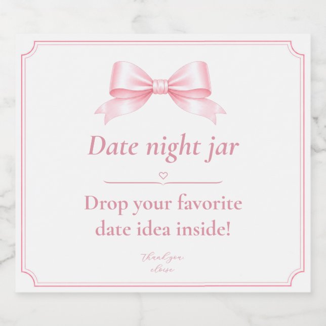 Editable Date Night Jar Label Pink Bridal Shower  (Single Label)