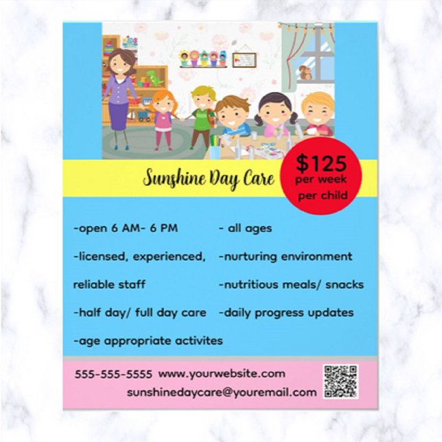 Editable Day Care Flyer (This is a great way to advertise your day care, school or babysitting services!)
